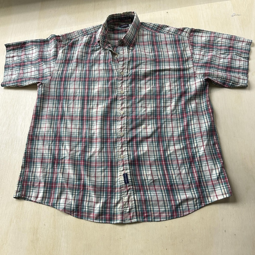 Vintage Gant Shirt Mens XL Plaid Short Sleeve Button-Down Twill Heritage